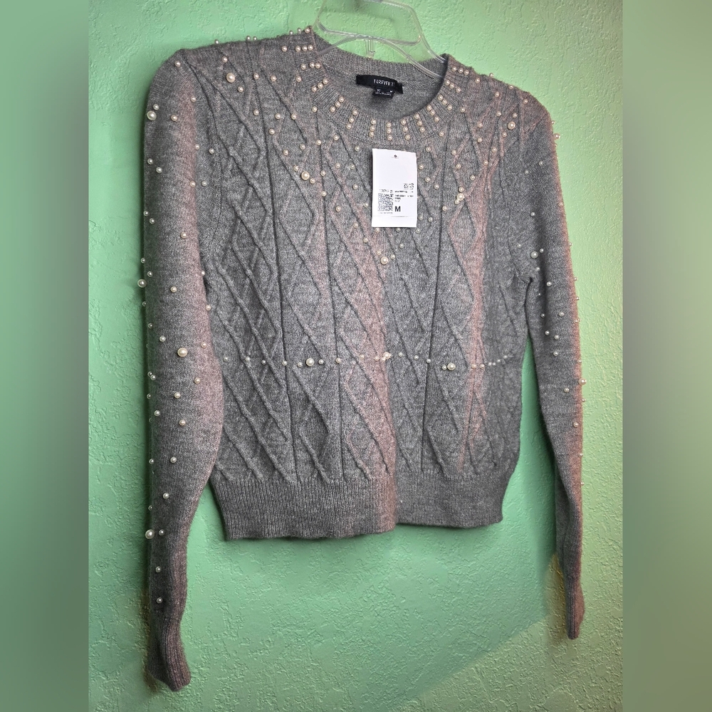 Forever 21 Gray Sweater with Pearl Details